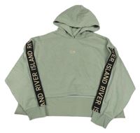 Zelená crop mikina s výšivkou a kapucí River Island