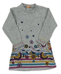 Šedo-barevné květované pletené šaty 