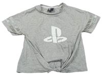 Šedé melírované crop tričko s uzlem - PlayStation George