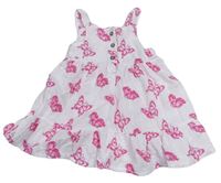 Světlerůžovo-růžové mušelínové šaty s motýlky a knoflíčky So Cute 