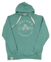 Zelená mikina s nápisem a kapucí 