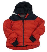 Červeno-tmavomodrá šusťáková zimní bunda s kapucí Next