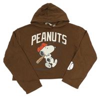 Hnědá crop mikina se Snoopym a kapucí H&M