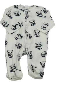 Bílý žebrovaný overal s pandami 