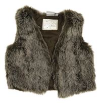 Šedo-hnědá kožešinová podšitá vesta 
