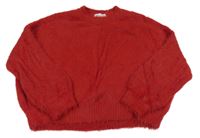 Rubínový chlupatý oversize svetr H&M