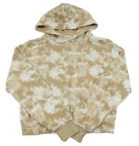 Béžovo-bílá vzorovaná crop mikina s kapucí H&M