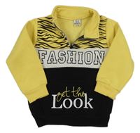 Žluto-černá vzorovaná mikina s nápisem 