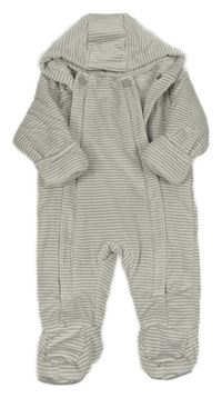 Šedo-bílá pruhovaná plyšová zateplená kombinéza s kaupucí M&S