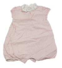 Růžovo-bílý pruhovaný kraťasový overal s límečkem 