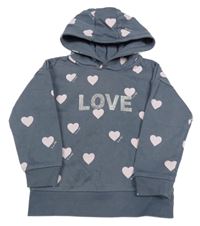 Šedá mikina s růžovými srdíčky a kapucí Primark