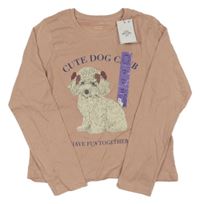 Nové - starorůžové triko s pejskem Primark