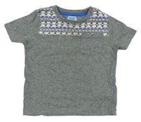 Šedé melírované tričko s kapsou a vzorem F&F