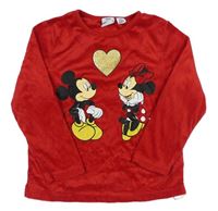 Červené plyšové triko s Minnie a Mickeym Primark