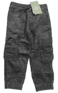 Antracitové manšestrové cargo cuff kalhoty C&A