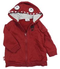 Vínová propínací mikina s příšerkou a kapucí 