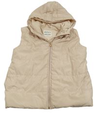 Béžová šusťáková zateplená vesta s kapucí 