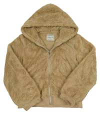 Světlehnědá chlupatá bunda s kapucí