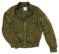 Khaki šusťákový lehce zateplený bomber s nápisem a květy H&M
