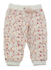 Bílo-červeno-šedo-růžové květované podšité cuff manšestráky s úpletovým pasem 