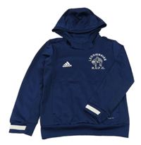 Tmavomodrá sportovní mikina s výšivkou a logem a kapucí Adidas