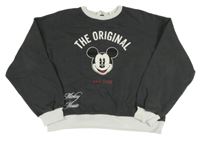 Antracitovo-bílá crop mikina s Mickeym a nápisem H&M