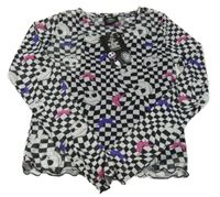 Nové - Černo-bílo-barevné kostkované síťované crop triko s Jackem Skellingtonem a všitým topem Primark