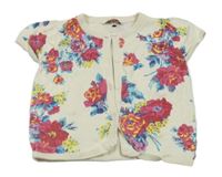 Béžovo-barevná květovaná propínací svetrová vesta John Lewis