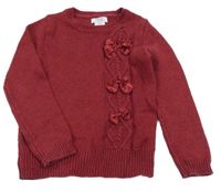 Vínový třpytivý svetr s mašlemi 