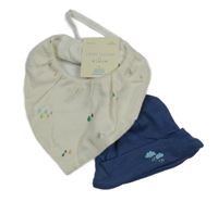 Nové - 2set - Tmavomodrá čepice + smetanový slinták s kapkami Dunnes