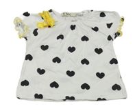 Bílo-černo-žluté tričko se srdíčky a mašlí 