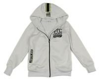 Bílo-černá propínací mikina s nápisy a kapucí Page one young