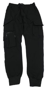 Černé šusťákové cargo cuff kalhoty 
