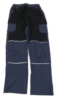 Šedomodro-černé šusťákové outdoorové kalhoty 