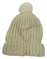Béžová žinylková čepice s bambulí H&M