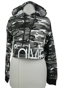 Nové - Dámská šedo-černo-bílá army crop mikina s logem a kapucí Calvin Klein