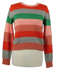 Dámský červeno-zeleno-šedý pruhovaný crop svetr Primark 
