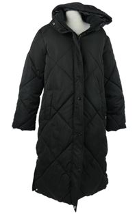 Dámský černý šusťákový prošívaný zimní kabát s kapucí Dunnes 