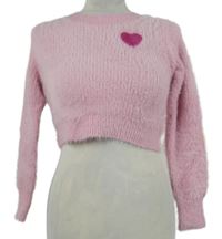 Dámský světlerůžový chupatý crop svetr se srdíčkem Shein 