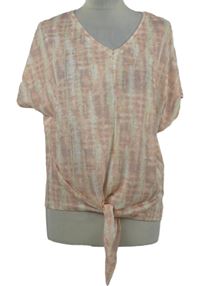 Dámské růžovo-béžové vzorované úpletové tričko s uzlem M&Co