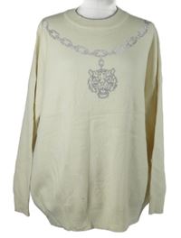 Dámský smetanový svetr s obrázkem řetězu z kamínků Moocci