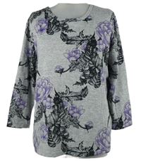 Dámský šedý květovaný lehký svetr Anna Rose 