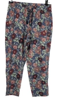 Dámské modré květované capri tepláky TCM 