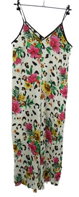 Dámský smetanovo-barevný květovaný culottes kalhotový overal Primark 