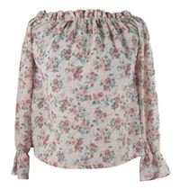 Dámská světlerůžová květovaná halenka s lodičkovým výstřihem H&M