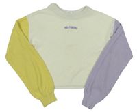 Bílo-žluto-lila crop svetr s nápisem H&M