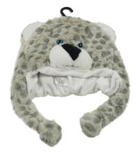 Šedá chlupatá čepice s leopardem TU vel.98-116