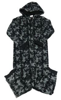 Šedo-černá vzorovaná chlupatá kombinéza s kapucí C&A
