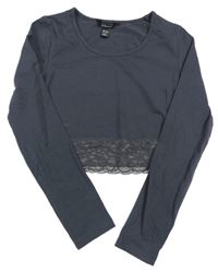 Šedé crop triko s krajkou New Look