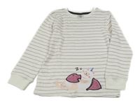 Bílé pruhované pyžamové triko s kočkou Kiki&Koko